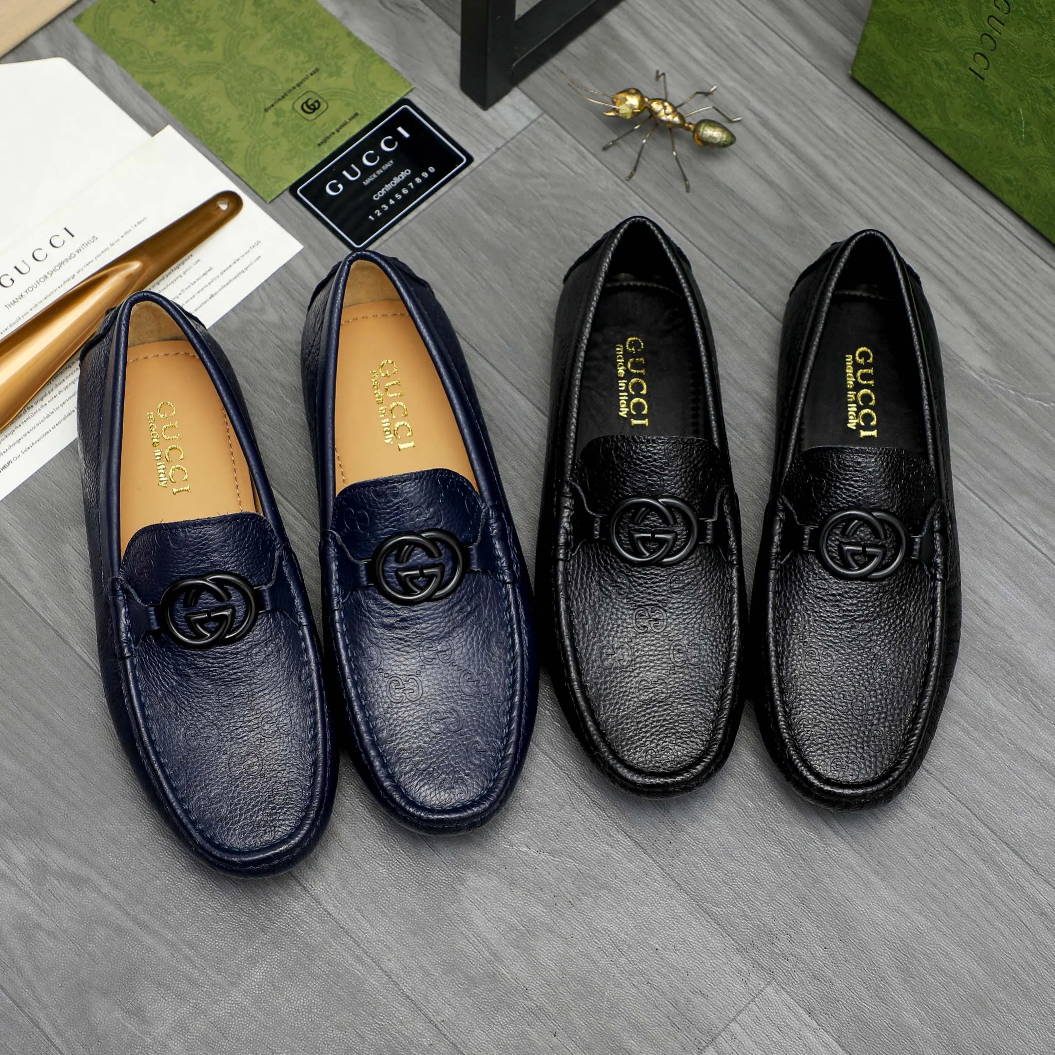 Men's shoes💰p420 Product trademark: GUCCI (Gucci) casual slip-on men's shoes Regular size: 38-44 Product material: Selected pebbled cowhide embossed upper, sheepskin lining, rubber outsole
